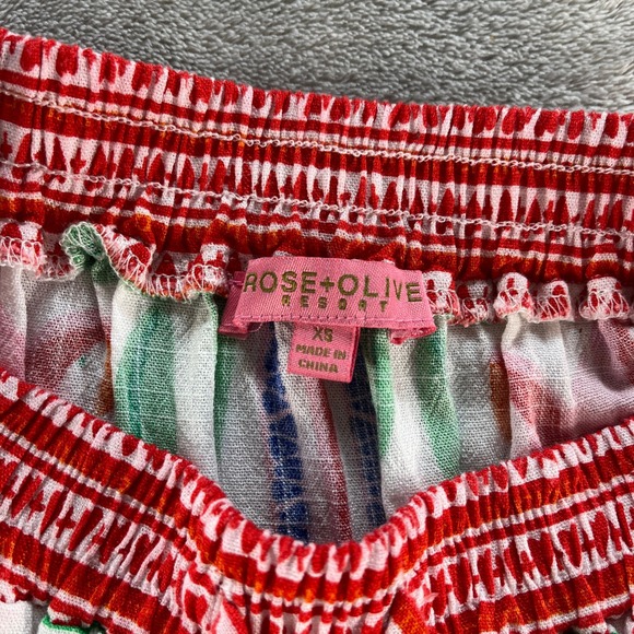 Rose Olive Resort Womens XS Maxi Skirt Boho Tiered Print Smocked Waist Hearts - Picture 3 of 11